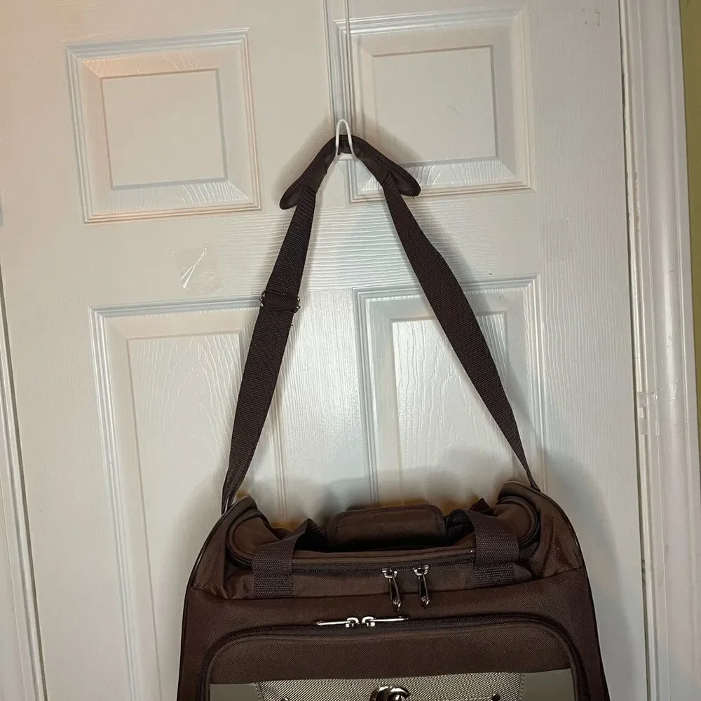 Oleg Cassini Brown Weekender Overnight Travel Duffel Carry-On Bag.